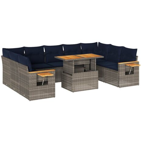 vidaXL Divano Giardino 10 pz con Cuscini Grigio in Polyrattan Acacia (1/5)