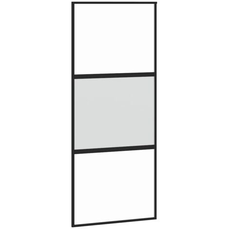 vidaXL Porta Scorrevole Nera 90x205 cm in Vetro Temperato e Alluminio