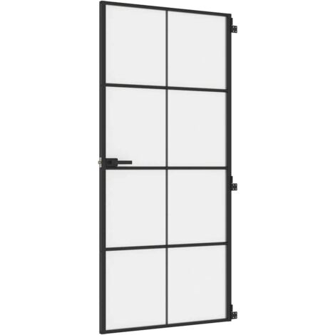 vidaXL Porta Interni Sottile Nera 93x201,5cm Vetro Temperato Alluminio
