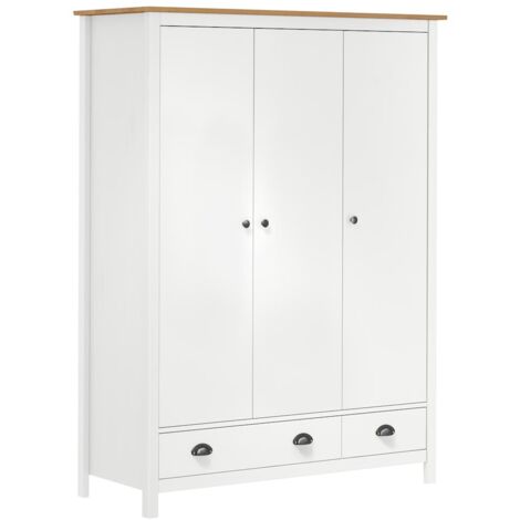 vidaXL Armadio a 3 Ante Hill Bianco 127x50x170 cm in Legno di Pino