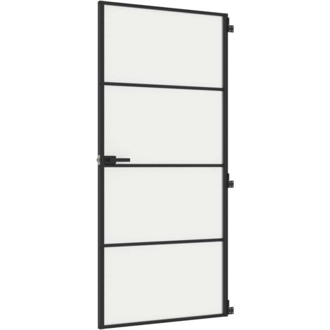 vidaXL Porta Interni Sottile Nera 93x201,5cm Vetro Temperato Alluminio