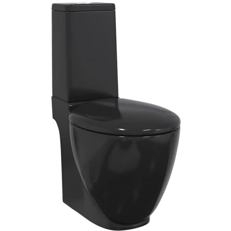 vidaXL Vaso WC in Ceramica da Bagno Rotondo Base con Scarico Nero