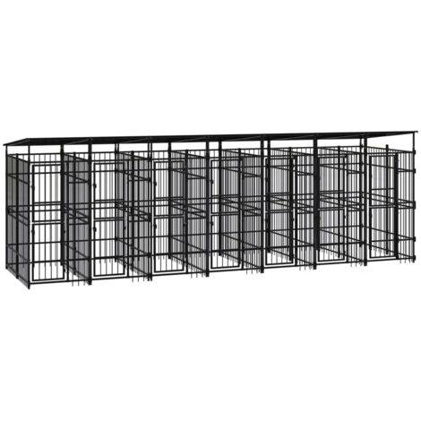 vidaXL Gabbia per Cani da Esterno con Tetto in Acciaio 12,9 m²