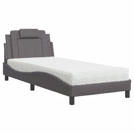 vidaXL Letto Viana con Materasso Grgio 90x200 cm in Similpelle (1/5)