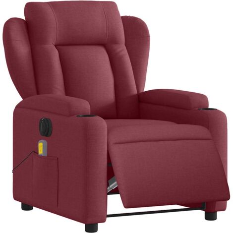 vidaXL Poltrona Massaggiante Reclinabile Elettrica Rosso Vino Tessuto