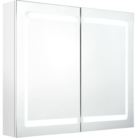 vidaXL Armadietto Bagno con Specchio e LED Bianco Lucido 80x12x68 cm