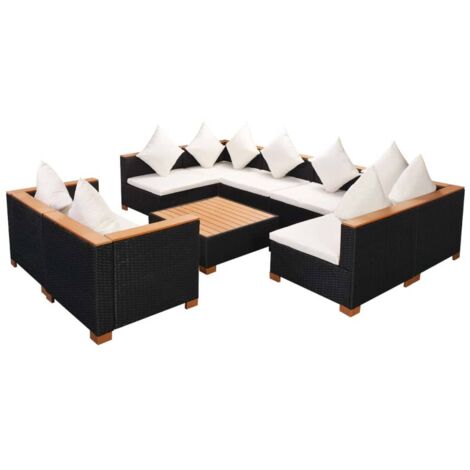 vidaXL Set Divani da Giardino 9 pz con Cuscini in Polyrattan Nero