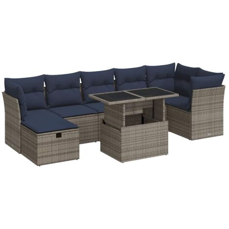 vidaXL Set Divani Giardino 8 pz con Cuscini Grigio Polyrattan Acacia (1/5)