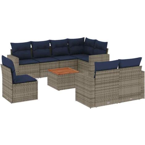 Set Divani da Giardino 9 pz con Cuscini Grigio in Polyrattan vidaXL (1/5)