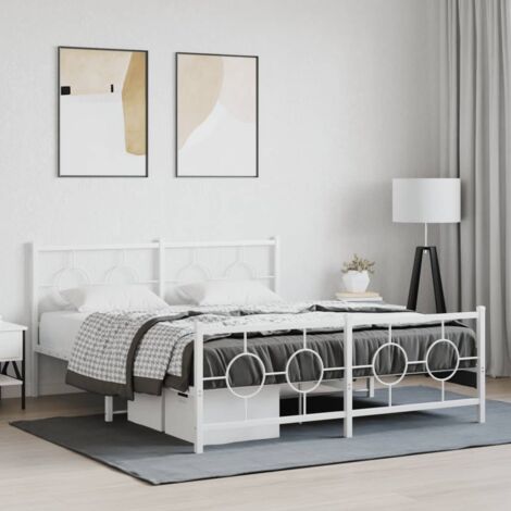 vidaXL Giroletto con Testiera e Pediera Metallo Bianco 150x200 cm (1/5)
