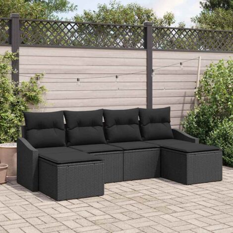vidaXL Set di divani con cuscino 6 pcs Nero polyrattan (1/5)