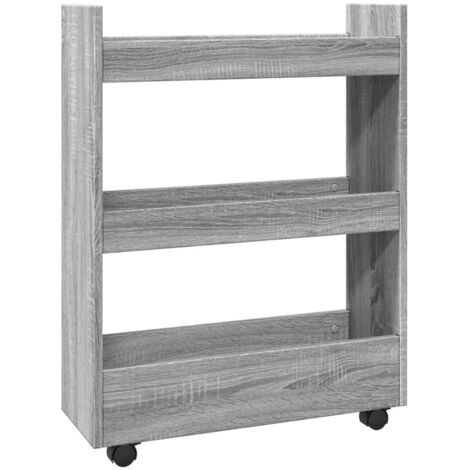 vidaXL Carrello Stretto a 3 Livelli Grigio Sonoma in Truciolato