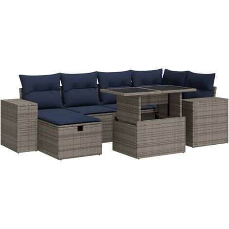 vidaXL Set Divani Giardino 7 pz con Cuscini Marrone Polyrattan Acacia (1/5)