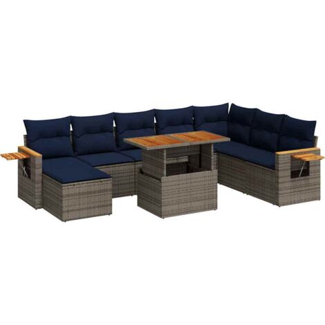 vidaXL Divano Giardino 10 pz con Cuscini Grigio in Polyrattan Acacia (1/5)