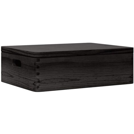 vidaXL Scatola in Legno Coperchio&Manici Nera 40x30x13cm Legno di Pino