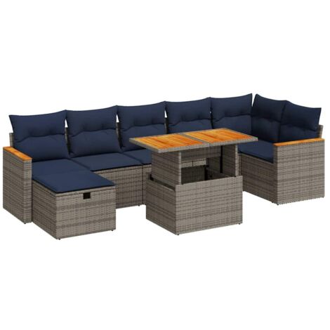 vidaXL Set Divani Giardino 8 pz con Cuscini Grigio Polyrattan Acacia (1/5)