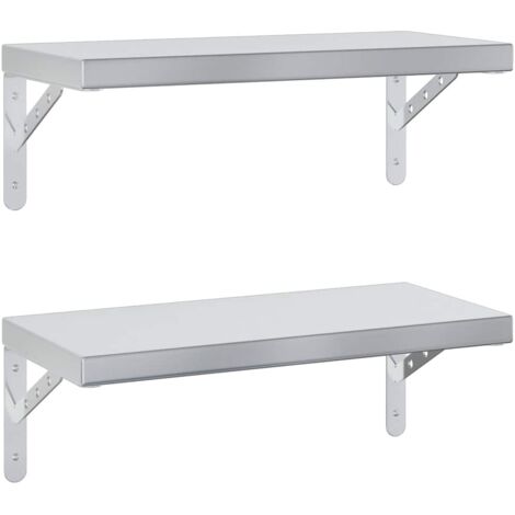 vidaXL Mensole a Muro 2 pz 50x23,5 cm Argento in Acciaio Inossidabile