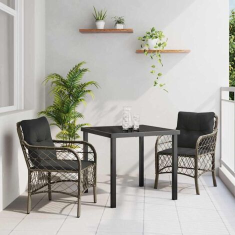 vidaXL Set da Pranzo per Giardino con cuscino 3 pcs Grigio Poly Rattan (1/5)