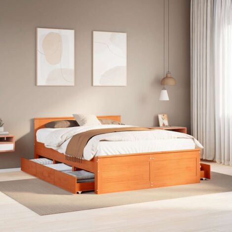 vidaXL Giroletto senza Materasso con Testata Marrone Cera 140x190 Pino (1/5)