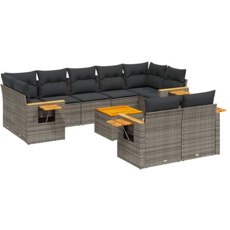 vidaXL Set Divano da Giardino 10 pz con Cuscini Grigio in Polyrattan (1/5)