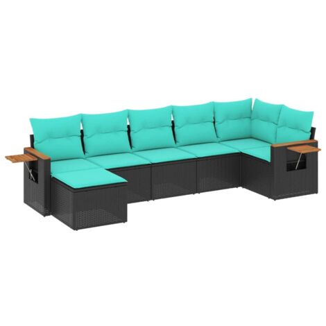 vidaXL Set Divani da Giardino 7 pz con Cuscini Nero in Polyrattan (1/5)