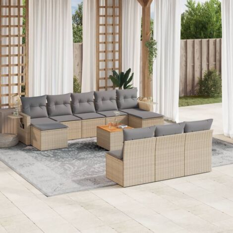 vidaXL Set Divano da Giardino 11 pz con Cuscini Beige Misto Polyrattan (1/3)