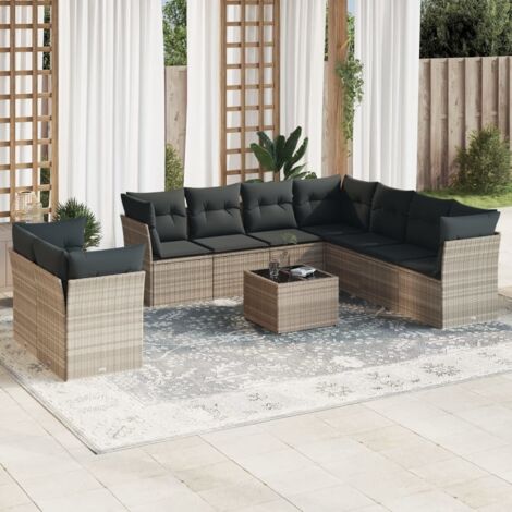 vidaXL Set Divano Giardino 10 pz con Cuscini Grigio Chiaro Polyrattan (1/3)