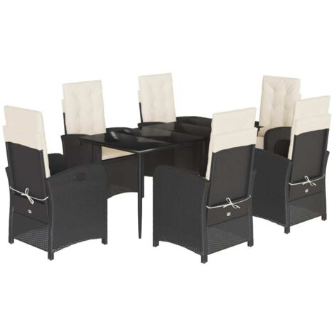 vidaXL Set da Pranzo da Giardino 7 pz Nero con Cuscini in Polyrattan (1/5)