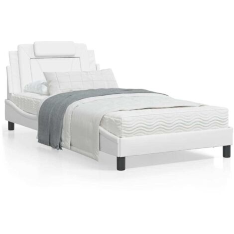 vidaXL Letto Viana con Materasso Bianco 100x200 cm in Similpelle (1/5)