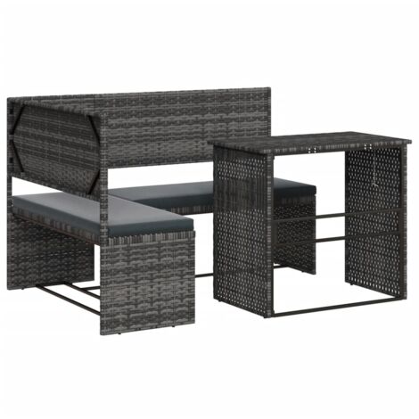 vidaXL Divano da Giardino con Tavolo e Cuscini a L Grigio Polyrattan