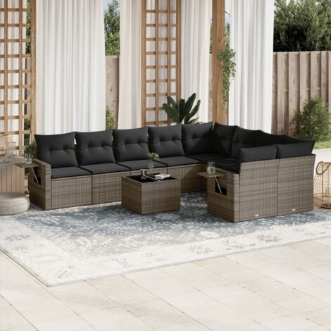 vidaXL Set Divano da Giardino 10 pz con Cuscini Grigio in Polyrattan (1/3)
