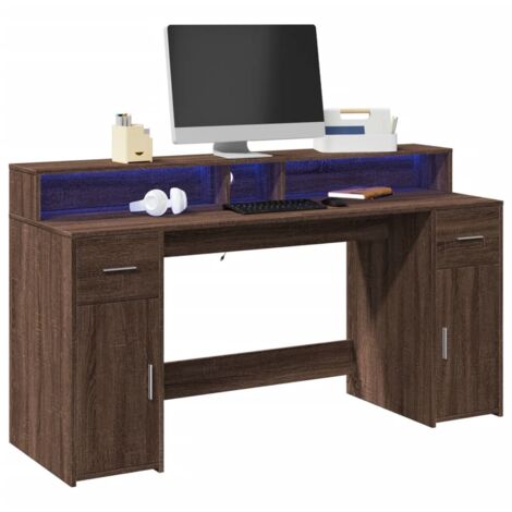 vidaXL Scrivania con Luci LED Marrone Rovere 160x55x91 cm Multistrato