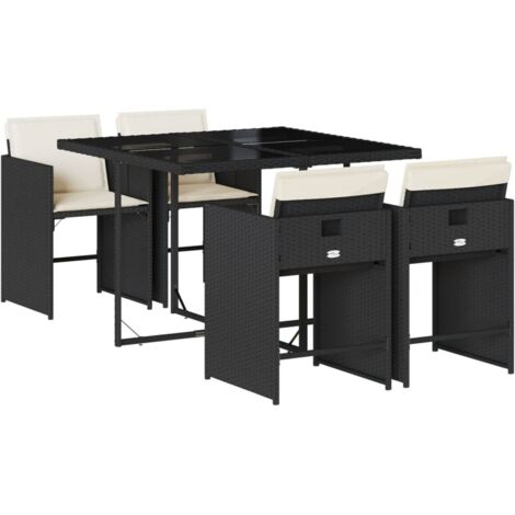 vidaXL Set da Pranzo da Giardino 5 pz Nero con Cuscini in Polyrattan