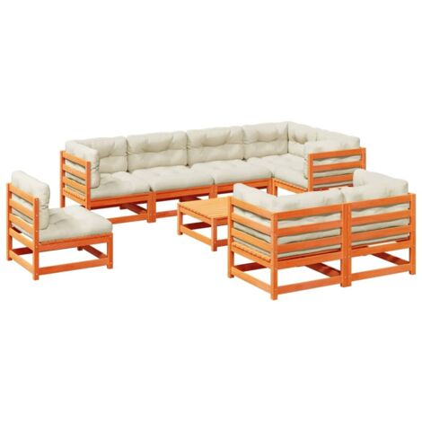vidaXL Set Divani Giardino 9 pz con Cuscini Marrone Cera Massello Pino (1/5)