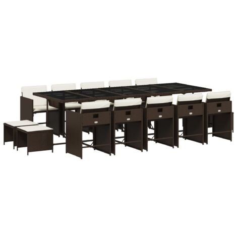 vidaXL Set da Pranzo da Giardino 15 pz con Cuscini Marrone Polyrattan