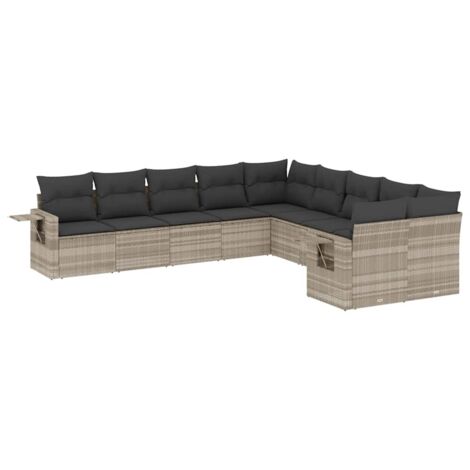 vidaXL Set Divano Giardino 10 pz con Cuscini Grigio Chiaro Polyrattan (1/5)
