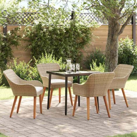 vidaXL Set da Pranzo per Giardino con cuscino 5 pcs Beige polyrattan (1/5)