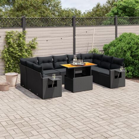 vidaXL Set Divani da Giardino 10pz con Cuscini in Polyrattan Nero (1/3)
