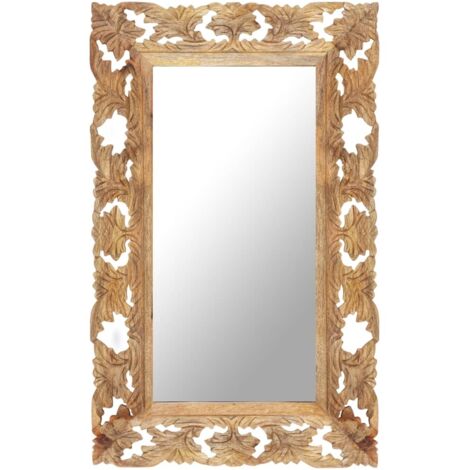 vidaXL Specchio Intagliato a Mano 80x50 cm in Legno Massello di Mango