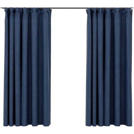 vidaXL Tende Oscuranti con Ganci Effetto Lino 2 pz Blu 140x175 cm