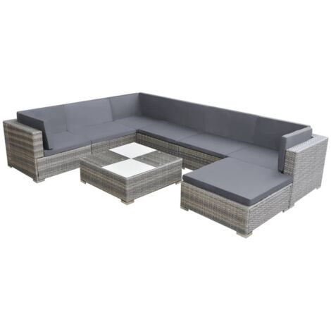 vidaXL Set Divani da Giardino 8 pz con Cuscini in Polyrattan Grigio