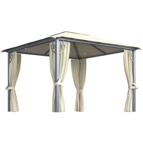 vidaXL Gazebo con Tende Stringa di Luci LED 300x300 cm Crema Alluminio
