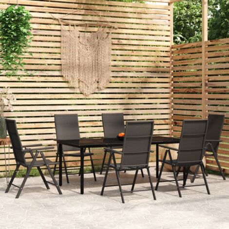 vidaXL Set Mobili da Pranzo per Giardino 7 pz Nero (1/5)