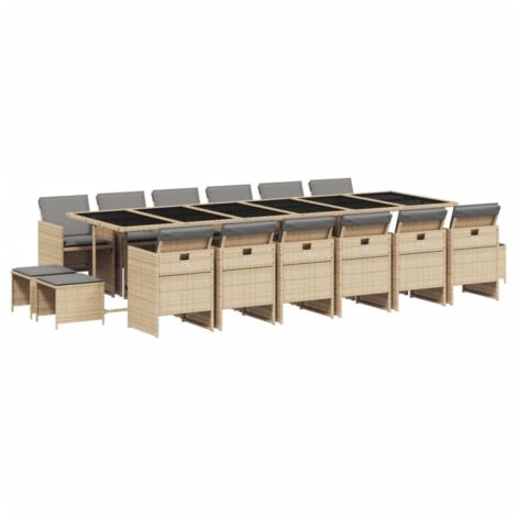 vidaXL Set Pranzo da Giardino 17 pz con Cuscini Beige Misto Polyrattan