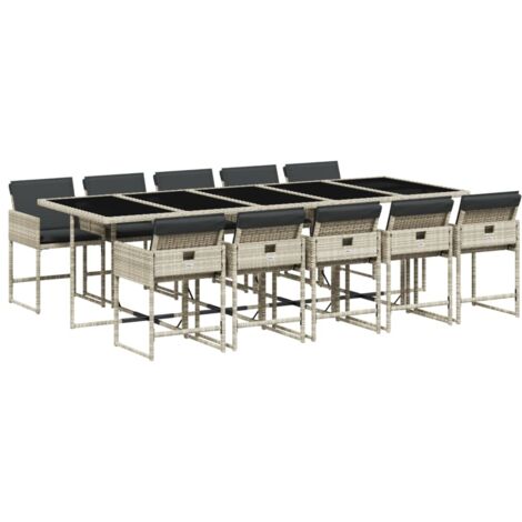 vidaXL Set Pranzo Giardino 11pz con Cuscini Grigio Chiaro Polyrattan