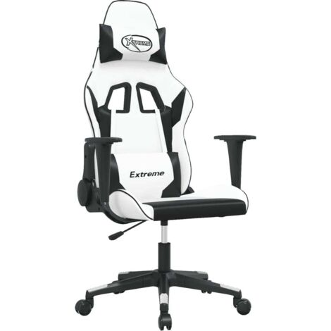 Sedia da Gaming Massaggiante Bianco e Nero in Similpelle vidaXL