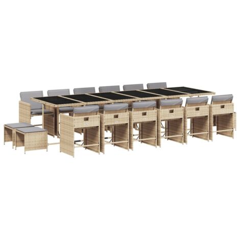vidaXL Set Pranzo da Giardino 17 pz con Cuscini Beige Misto Polyrattan