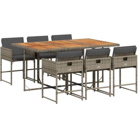 vidaXL Set da Pranzo da Giardino 7 pz con Cuscini in Polyrattan Grigio