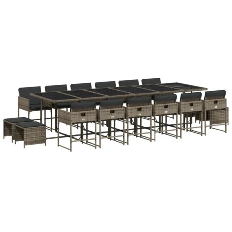 vidaXL Set da Pranzo da Giardino 17pz con Cuscini Grigio in Polyrattan
