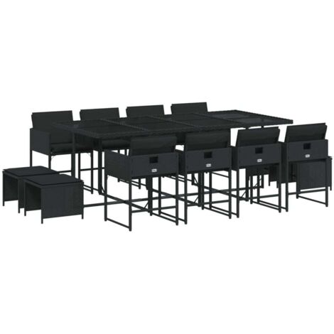 vidaXL Set da Pranzo da Giardino 13pz con Cuscini Nero in Polyrattan